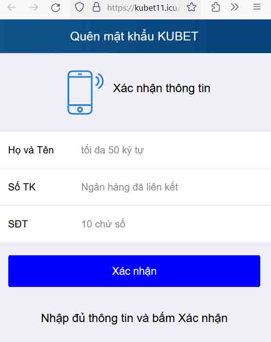 quên tài khoản và mật khẩu kubet