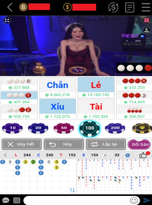 Bước 3 : giao diện xóc đĩa live người thất hiện ra