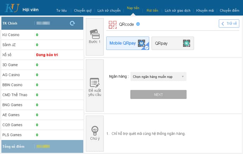 nạp tiền kubet bằng máy tính, hướng dẫn nạp tiền kubet, nạp tiền kubet qr code