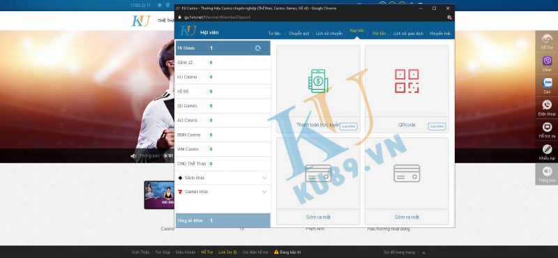lỗi nạp tiền kubet, ngày 17/3