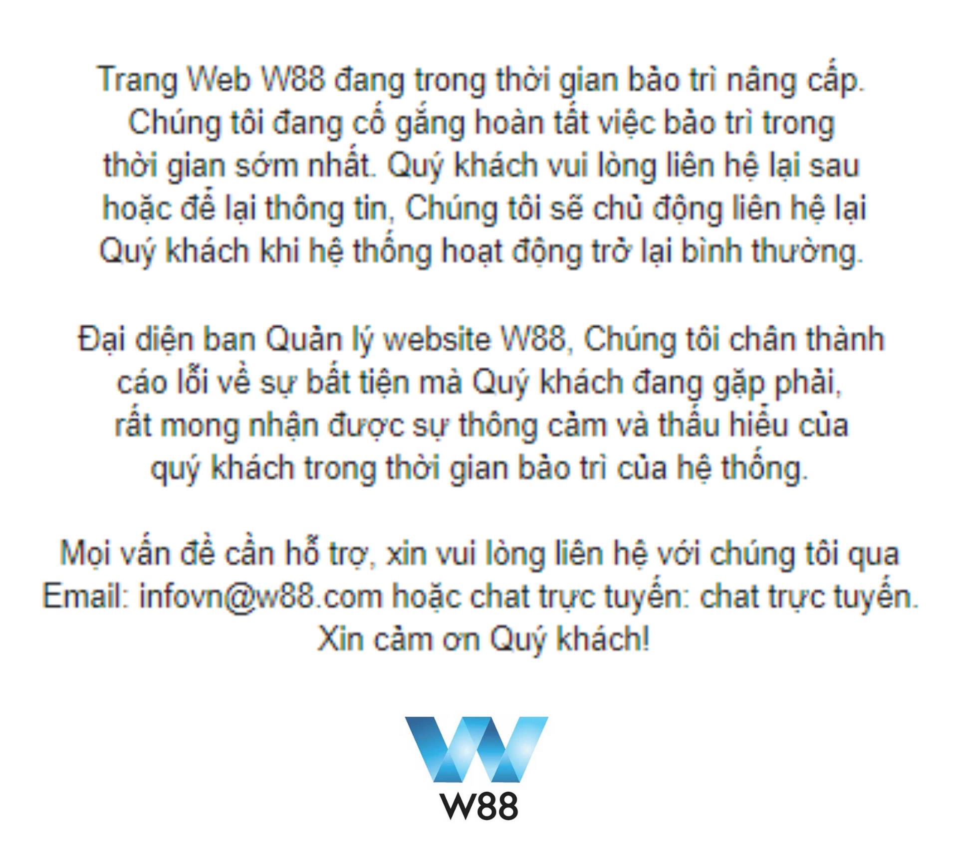 thông báo bảo trì w88, nhà cái w88, w88 bảo trì, truy cập vào w88