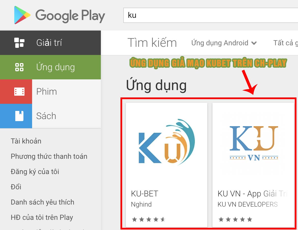 ứng dụng giả mạo kubet, ứng dụng giả