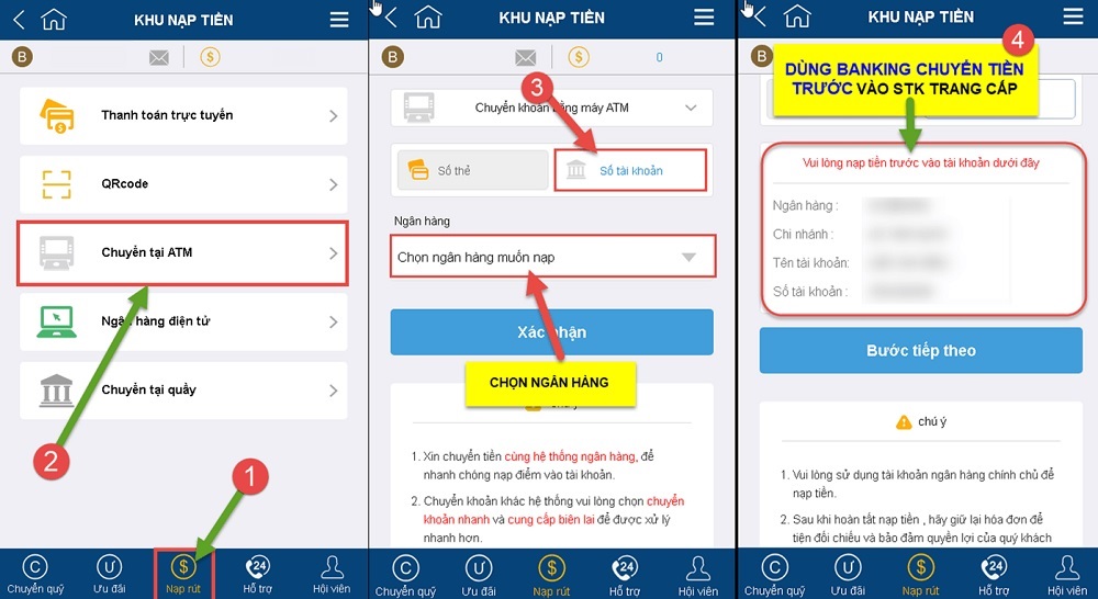 nạp tiền qua atm