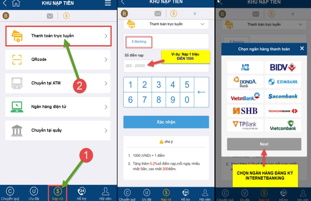 nạp tiền internet bank
