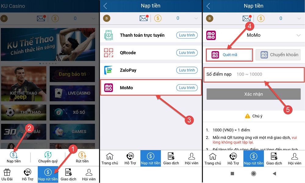 nạp tiền kubet qua momo