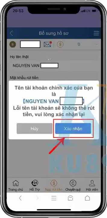 cập nhật tên tài khoản ku bet