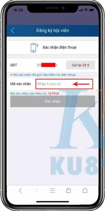 đăng ký ku casino nhập mã xác nhận điện thoại