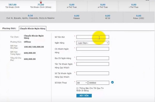 Nhà cái W88 có giao diện rút tiền thân thiện, dễ sử dụng