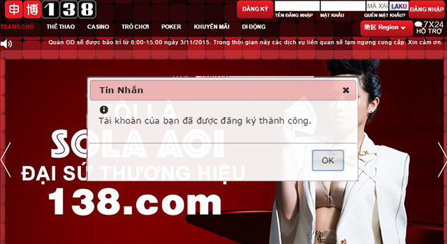 Nhà cái xác nhận tạo tài khoản thành công và vào 138 bet login
