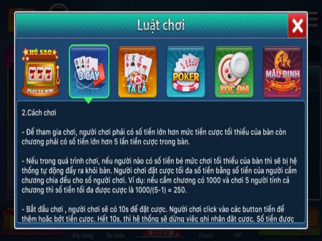 Người chơi phải tuân theo các quy định của Thể lệ trò chơi trực tuyến Ba Cây