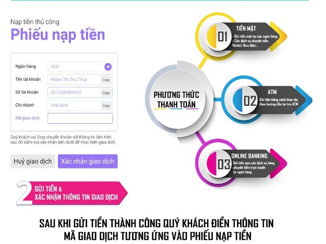 Điền thông tin vào phiếu gửi tiền