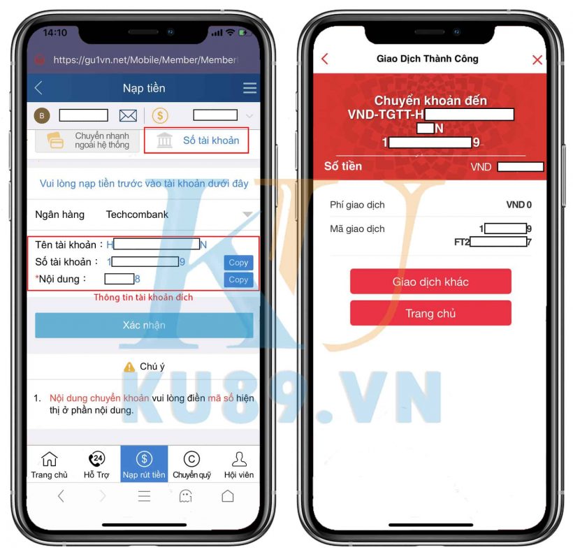 Hướng dẫn nạp tiền kubet