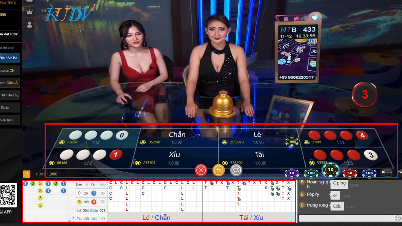 Khu vực đặt cược xúc xắc