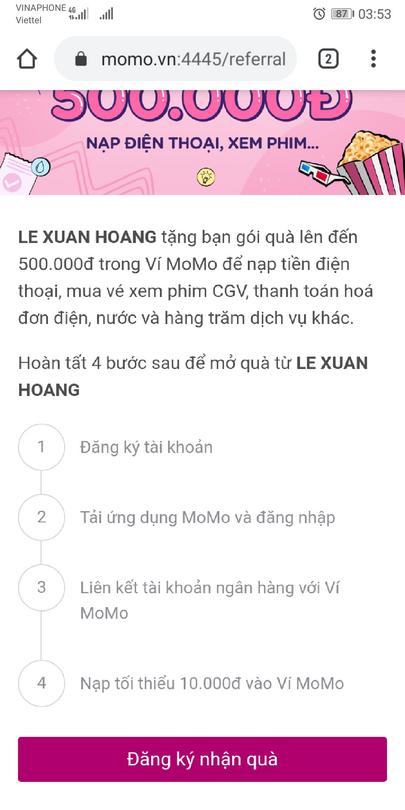 đăng ký ví momo - nhận quà 500K