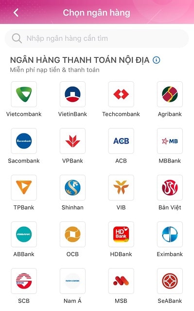 Nạp tiền qua ngân hàng thanh toán nội địa