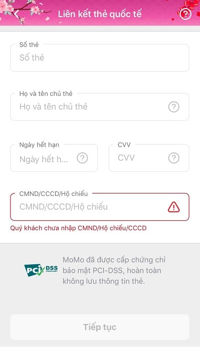 Nhập thông tin thẻ thanh toán quốc tế