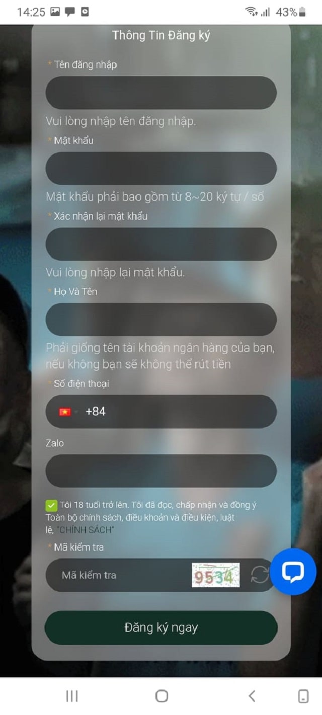 mẫu thông tin đăng ký thành viên nhà cái ae888
