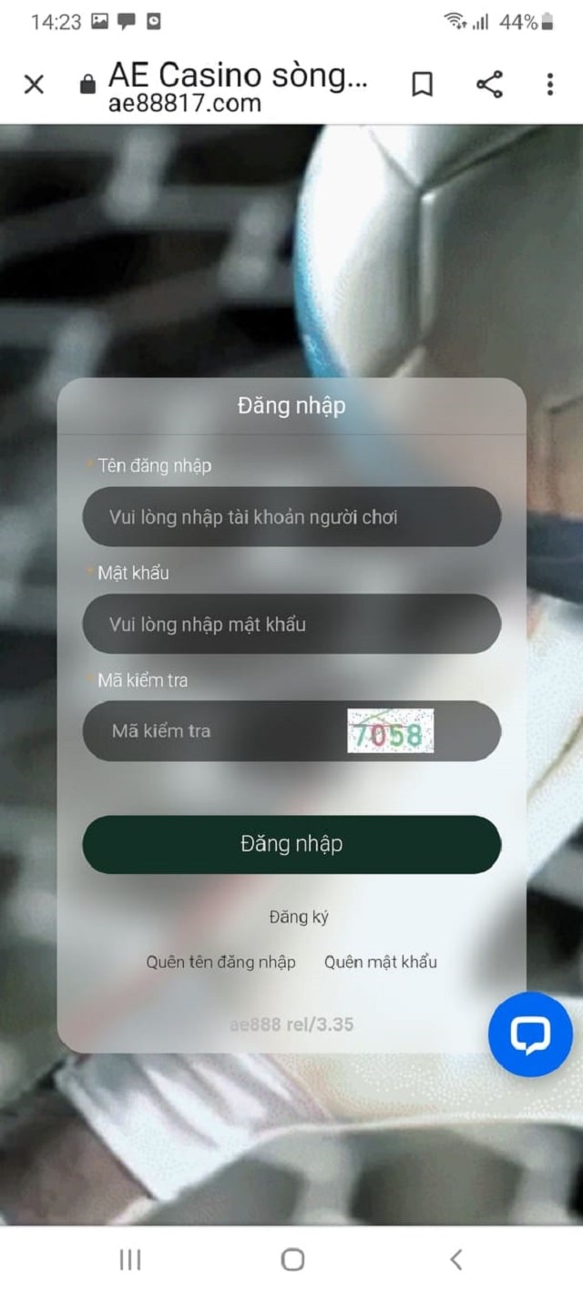 mẫu thông tin đăng nhập tài khoản ae888